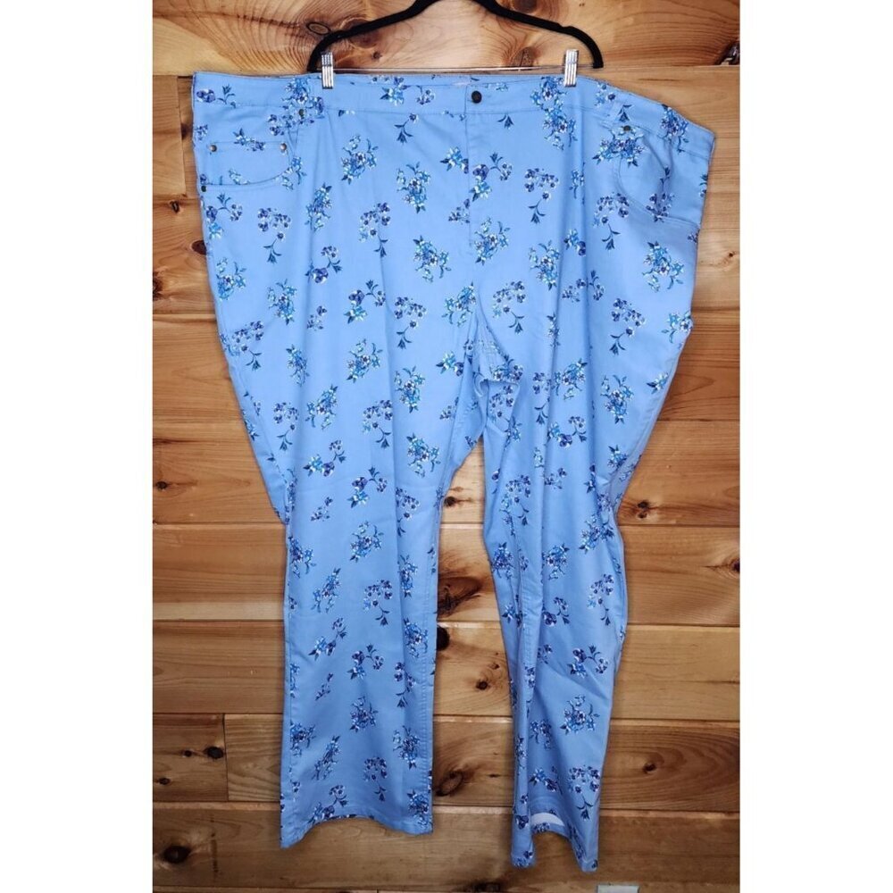 Woman Within Plus Size 40W Tall Blue Flower Print 5 Pocket Jeans 90"s Look